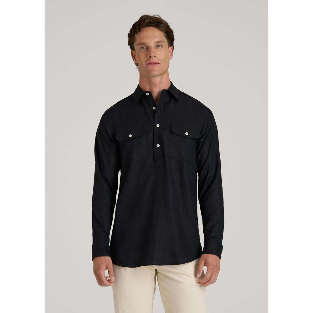 American Tall Linen Popover Shirt for Tall Men in Black Size MM / Tall / Black